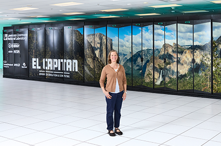 Kathryn Mohror stands in front of the El Capitan supercomputer