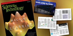 magazine cover with images of article pages arranged beside it