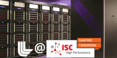 supercomputer photo with an overlay of ISC logo and the slogan "shaping tomorrow"