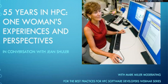 screen shot of Jean in video chat with the intro slide to the presentation