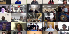 5x5 grid of participants in video chat, with Kathleen in the middle of the top row