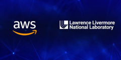 AWS and LLNL logos on a blue background