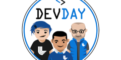 Dev Day logo showing three cartoon people wearing LLNL-branded clothing