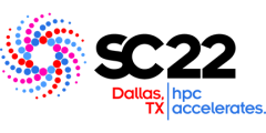 SC22 logo with pink and blue dots in a pinwheel and the text "Dallas TX | HPC accelerates"