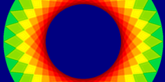 brightly multi-colored circle on a dark blue background