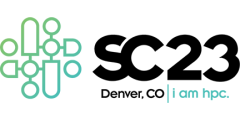 SC23 logo with teal shapes and the text "Denver CO, I am HPC"