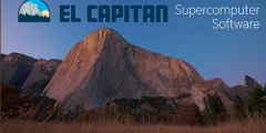 mountain with a blue sky and El Capitan logo text