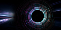 colorful laser lines and circle on black background