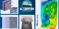 collage of detailed simulations and the El Capitan logo