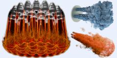 collage of three simulations of rocket–rocket plume interactions