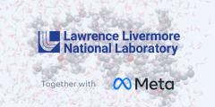 LLNL and Meta logos on a washed-out background of molecules