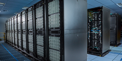 Bengal supercomputer lit with blue light