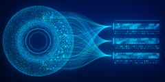 blue lines connecting in a circle and leading into graphic representations of neural networks