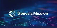 abstract blue and purple background with text overlay "Genesis Mission"