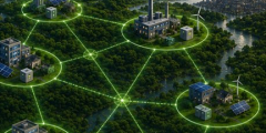 diagram of decentralized grid with buildings and other structures circled and linked to each other