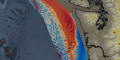 simulation of a tsunami wave off the PNW coast