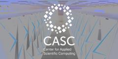 Sierra supercomputer overlaid with CASC logo