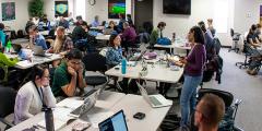wide-angle view of the hackathon room