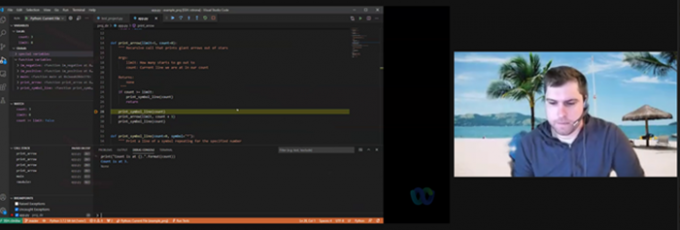 Jack in video chat next to his live demo of a VS Code extension