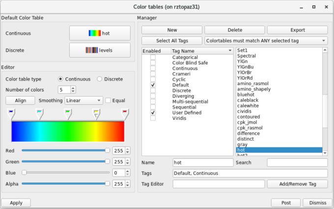 screen shot of user interface showing color and tag selections