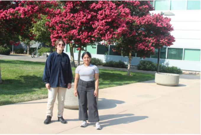 Two recent high school grad interns are pictured outside at LLNL