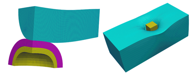3D colored images of shapes deformed by pressure from other shapes
