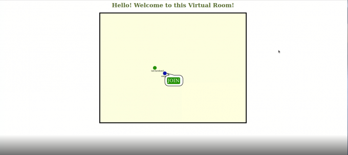 screen shot of virtual room demo with two users about to join a call