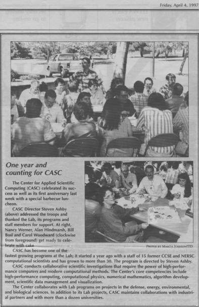 scan of newspaper page from April 4, 1997, in which CASC employees are enjoying a picnic