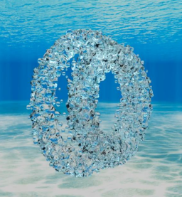 Underwater simulation of two rings made of water bubbles