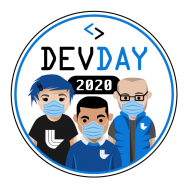 Dev Day logo with cartoon people wearing face masks