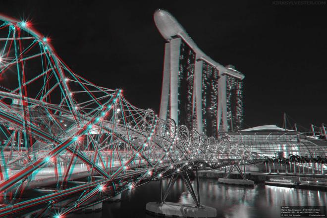 3D photo of the Helix Bridge in Marina Bay, Singapore